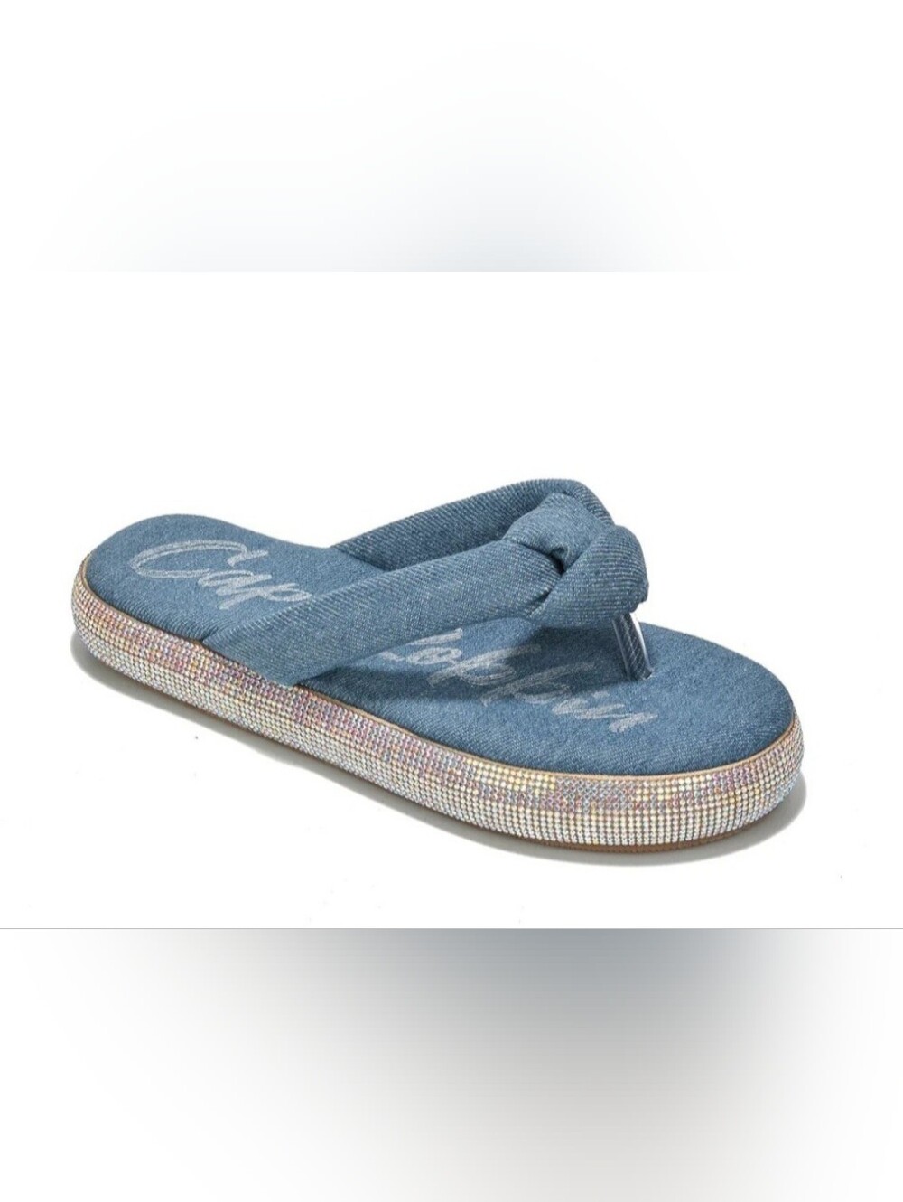 Denim Blue Rhinestone Trim Women's Flip Flop Size 8
